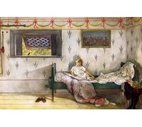SERENDIPITP Abstract Painting Mural Print Picture Wall Decor Painting Cock-a-doodle-doo, its seven oclock by Carl Larsson Vintage Wall Artwork for Home Decor 60x90cm