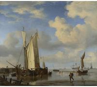 SERENDIPITP Abstract Painting Mural Print Picture Wall Decor Painting Dutch Vessels Close Inshore At Low Tide by Willem Van De Velde the Younger Vintage Wall Artwork for Home Decor 60x90cm