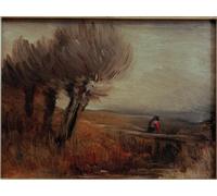 SERENDIPITP Abstract Painting Mural Print Picture Wall Decor Painting Flat Landscape With Three Pollard Willows by Wilhelm Busch Vintage Wall Artwork for Home Decor 60x90cm