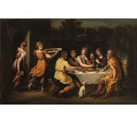 SERENDIPITP Abstract Painting Mural Print Picture Wall Decor Painting Lot Entertaining the Angels by Andrea Schiavone Vintage Wall Artwork for Home Decor 60x90cm