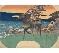 SERENDIPITP Abstract Painting Mural Print Picture Wall Decor Painting Riding Black Horse Along the Sea Shore by Ando Hiroshige Vintage Wall Artwork for Home Decor 60x90cm