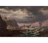 SERENDIPITP Abstract Painting Mural Print Picture Wall Decor Painting Shipwreck on the of Norway by Johan Christian Dahl Vintage Wall Artwork for Home Decor 60x90cm