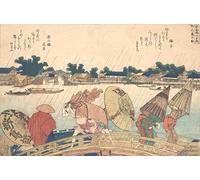 SERENDIPITP Abstract Painting Mural Print Picture Wall Decor Painting Shower At the New Yanagi Bridge by Katsushika Hokusai Vintage Wall Artwork for Home Decor 60x90cm