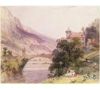SERENDIPITP Abstract Painting Mural Print Picture Wall Decor Painting the Bridge of St Maurice D'augaune Valais Switzerland by Richard Parkes Bonington Vintage Wall Artwork for Home Decor 60x90cm