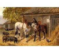 SERENDIPITP Abstract Painting Mural Print Picture Wall Decor Painting the Farmyard by John Frederick Herring Jnr. Vintage Wall Artwork for Home Decor 60x90cm