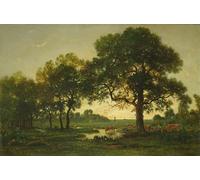 SERENDIPITP Abstract Painting Mural Print Picture Wall Decor Painting the Pond Oaks by Pierre Etienne Theodore Rousseau Vintage Wall Artwork for Home Decor 60x90cm