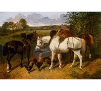 SERENDIPITP Abstract Painting Mural Print Picture Wall Decor Painting the Stableyard with a Hunt in the Distance by John Frederick Herring Vintage Wall Artwork for Home Decor 60x90cm