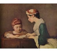 SERENDIPITP Abstract Painting Mural Print Picture Wall Decor Painting the Young Governess by Jean Baptiste Simeon Chardin Vintage Wall Artwork for Home Decor 60x90cm