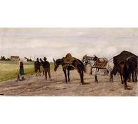 SERENDIPITP Abstract Painting Mural Print Picture Wall Decor Painting Wagon and Peasants in the Roman Countryside by Fattori Vintage Wall Artwork for Home Decor 60x90cm