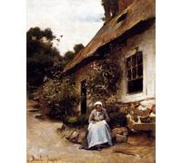 SERENDIPITP Abstract Painting Mural Print Picture Wall Decor Painting Woman Sewing in Front of Her Cottage Claude Bail Vintage Wall Artwork for Home Decor 60x90cm