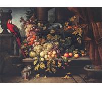 SERENDIPITP Aesthetic Poster Photo Wall Print Retro Picture a Still Life with Fruit Wine Cooler Animal Parrots in a Portico by David Emil De Noter Modern Wall Artwork for Home Decor 60x90cm