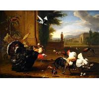 SERENDIPITP Aesthetic Poster Photo Wall Print Retro Picture a Turkey Cock and Cockerel and Other Exotic Fowl in a Park Setting by Melchior De Hondecoeter Modern Wall Artwork for Home Decor 60x90cm