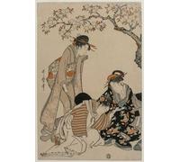 SERENDIPITP Aesthetic Poster Photo Wall Print Retro Picture Evening Cool on the Verandah Genre Scenes with Kyoka Poems in Aiban Format by Kitagawa Utamaro Modern Wall Artwork for Home Decor 60x90cm