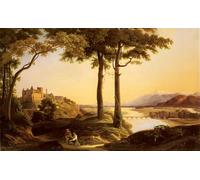 SERENDIPITP Aesthetic Poster Photo Wall Print Retro Picture Figures in an Extensive River Landscape with a Castle Beyond Francisque Jean Schaeffer-Berger Modern Wall Artwork for Home Decor 60x90cm