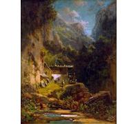 SERENDIPITP Aesthetic Poster Photo Wall Print Retro Picture Mill in forest canyon with a figure by Carl Spitzweg Modern Wall Artwork for Home Decor 60x90cm