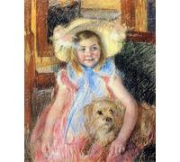 SERENDIPITP Aesthetic Poster Photo Wall Print Retro Picture Sara in a Large Flowered Hat Looking Right Holding Her Dog by Mary Cassatt Modern Wall Artwork for Home Decor 60x90cm