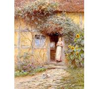 SERENDIPITP Aesthetic Poster Photo Wall Print Retro Picture the Cottage Door by Helen Paterson Allingham Modern Wall Artwork for Home Decor 60x90cm