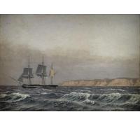 SERENDIPITP Aesthetic Poster Photo Wall Print Retro Picture View of the Cliffs of and a Corvette by Christoffer Wilhelm Eckersberg Modern Wall Artwork for Home Decor 60x90cm