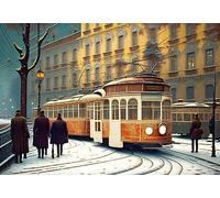 SERENDIPITP canvas posters wall art no frame pictures 50x70cm Old Tram in a Autumn Evening in Leningrad