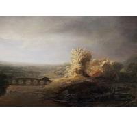 SERENDIPITP Retro Picture Poster Wall Art Pictures Painting Berlin landscape with a long arched bridge by Rembrandt van Rijn Wall Art Canvas Print for Wall Decor 60x90cm