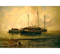 SERENDIPITP Retro Picture Poster Wall Art Pictures Painting Boats At Anchor Bladon Water Norfolk by Sell Cotman Wall Art Canvas Print for Wall Decor 60x90cm