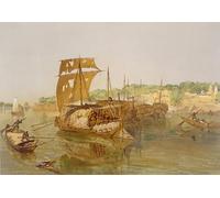 SERENDIPITP Retro Picture Poster Wall Art Pictures Painting Boats on the Ganges From india Ancient and Modern by William Crimea Simpson Wall Art Canvas Print for Wall Decor 60x90cm