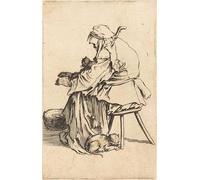 SERENDIPITP Retro Picture Poster Wall Art Pictures Painting Old Woman with Cats by Jacques Callot Wall Art Canvas Print for Wall Decor 60x90cm