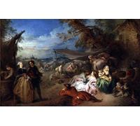 SERENDIPITP Retro Picture Poster Wall Art Pictures Painting Troops Before the Tavern by Jean Baptiste Pater Wall Art Canvas Print for Wall Decor 60x90cm