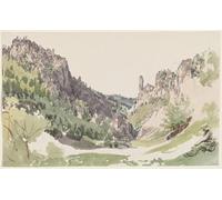 SERENDIPITP Vintage Picture Print on Canvas Wall Art Poster a Seated Man Contemplating a Sunlit Mountain Valley by Jakob Alt Artwork Print Poster for Wall Decor 60x90cm