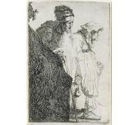 SERENDIPITP Vintage Picture Print on Canvas Wall Art Poster Beggar man and woman behind A bank. by Rembrandt van Rijn Artwork Print Poster for Wall Decor 60x90cm