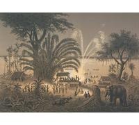 SERENDIPITP Vintage Picture Print on Canvas Wall Art Poster Fireworks on the River At Celebrations in Bassac by Louis Delaporte Artwork Print Poster for Wall Decor 60x90cm