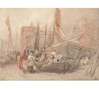 SERENDIPITP Vintage Picture Print on Canvas Wall Art Poster Harbor Scene with Fishing Boats Being Unloaded by David Cox Artwork Print Poster for Wall Decor 60x90cm