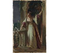 SERENDIPITP Vintage Picture Print on Canvas Wall Art Poster It Is I Be Not Afraid Juliet on Her Balcony by Frank Dicksee Artwork Print Poster for Wall Decor 60x90cm