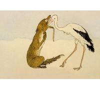 SERENDIPITP Vintage Picture Print on Canvas Wall Art Poster La Fontaine Fable the Wolf and the Stork by Louis Maurice Boutet De Monvel Artwork Print Poster for Wall Decor 60x90cm
