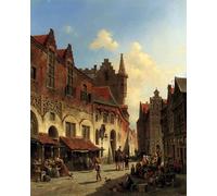 SERENDIPITP Vintage Picture Print on Canvas Wall Art Poster Morning in a Busy Market by Jacques Carabain Artwork Print Poster for Wall Decor 60x90cm
