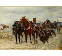 SERENDIPITP Vintage Picture Print on Canvas Wall Art Poster Patient Horses a Royal Artillery Gun Team in Action C by by Elizabeth Butler Artwork Print Poster for Wall Decor 60x90cm