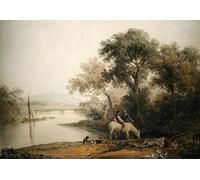 SERENDIPITP Vintage Picture Print on Canvas Wall Art Poster Rustics Watering Their Horses At a River's Edge a Tower Beyond by Peter De Wint Artwork Print Poster for Wall Decor 60x90cm