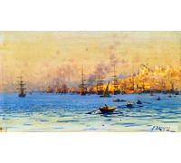SERENDIPITP Vintage Picture Print on Canvas Wall Art Poster Two Views of the Bosphorus by Fausto Zonaro Artwork Print Poster for Wall Decor 60x90cm