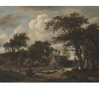 SERENDIPITP Vintage Picture Print on Canvas Wall Art Poster Wooded Landscape with Cottage and Horseman by Meindert Hobbema Artwork Print Poster for Wall Decor 60x90cm