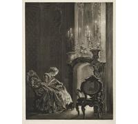 SERENDIPITP Vintage Wall Art Canvas Nordic Poster Canvas Print Picture Essay on Stone with Brush and Scraper: Woman Reading at the Fireside by Adolph Menzel Wall Art Poster for Home Decor 60x90cm