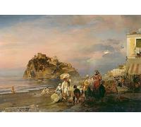 SERENDIPITP Vintage Wall Art Canvas Nordic Poster Canvas Print Picture Evening At the Beach Neat Ischia by Oswald Achenbach Wall Art Poster for Home Decor 60x90cm