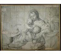 SERENDIPITP Vintage Wall Art Canvas Nordic Poster Canvas Print Picture Holy Family At Rest with the Infant Baptist by Domenichino Wall Art Poster for Home Decor 60x90cm