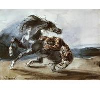 SERENDIPITP Vintage Wall Art Canvas Nordic Poster Canvas Print Picture Tigre Attaquant Un Cheval Sauvage by Ferdinandeugene Delacroix Wall Art Poster for Home Decor 60x90cm