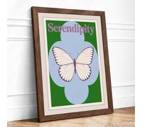 Serendipity Butterfly Mid-Century Framed Wall Art Print A2 (59.4×42cm) Walnut, Wall Decor for Living Room, Bedroom, Office & Home, Ready to Hang, Art Gift