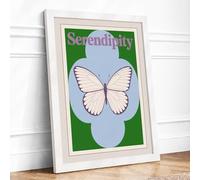 Serendipity Butterfly Mid-Century Framed Wall Art Print A2 (59.4×42cm) White, Wall Decor for Living Room, Bedroom, Office & Home, Ready to Hang, Art Gift