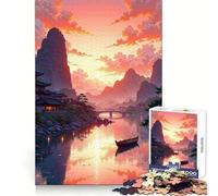 Serene Asian Landscape at Sunset 1000 Piece Jigsaw Puzzles for Adults Improve Memory Anxiety Relief Sharp Edge Wall Art Decor (38x52cm)