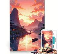 Serene Asian Landscape at Sunset 1000 Piece Jigsaw Puzzles for Adults Improve Memory Anxiety Relief Sharp Edge Wall Art Decor (38x52cm)