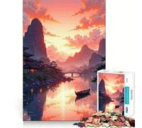 Serene Asian Landscape at Sunset 1000 Piece Jigsaw Puzzles for Adults Smart Reason Toy Quiet Fun Smooth Edge Festival Gift (50x75cm)