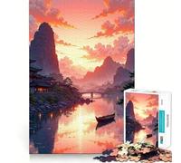 Serene Asian Landscape at Sunset Adult Jigsaw Puzzle1000 Pieces Brain Teaser Mental Relax Pattern Assembly Santa Wish Item (38x26cm)
