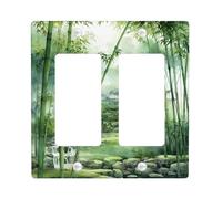 Serene Bamboo Light Switch Cover Plates/Outlet Covers, Tranquil Green Nature Scene for Home Decor, Thermoplastic Wall Plates, Standard Size Double Rocker